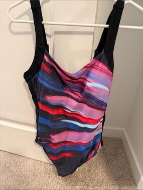 Amazon Women’s Multicolor Striped One-Piece Swimsuit - Black, Pink, Blue & Red